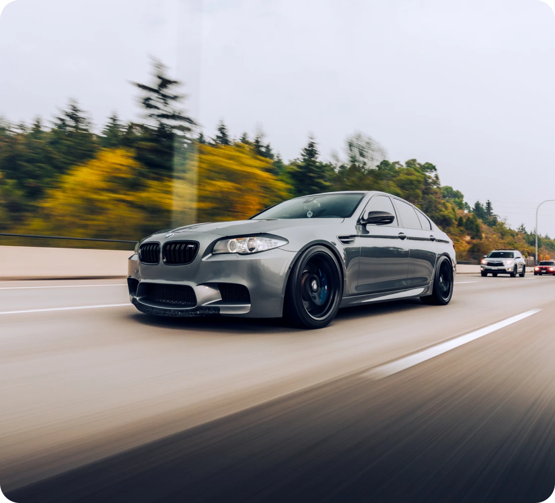 Fast car on open road