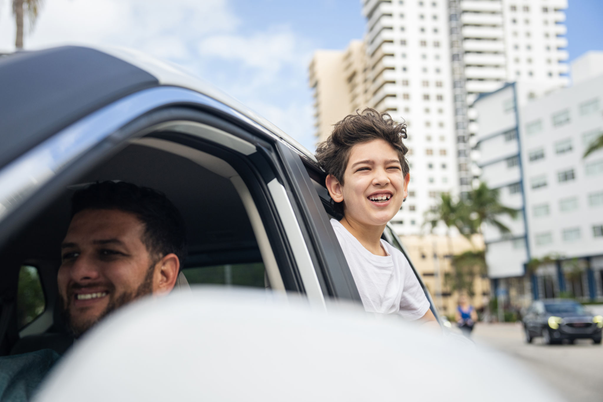Family road trip in the city
