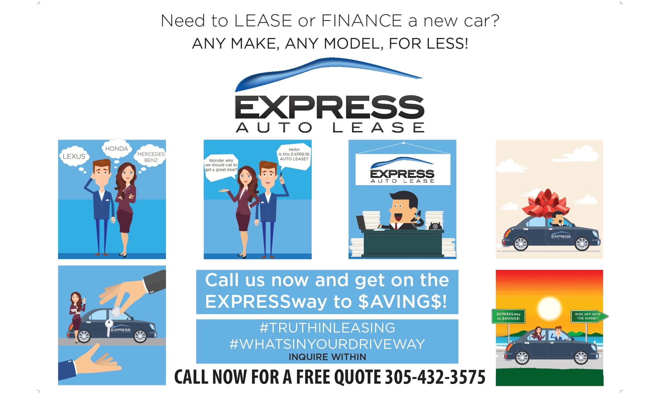 Express Auto Lease ad with cartoon cars